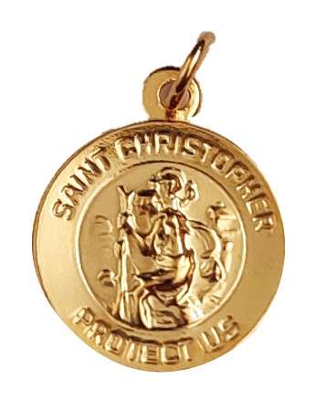 14kt gold Filled St Christopher Pendant -  11mm diameter