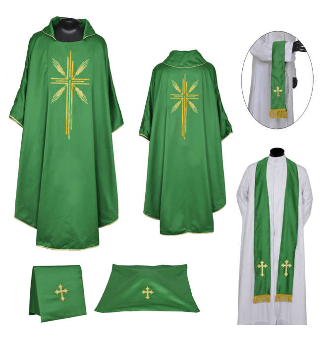 Green Chasuble & Stole Set - Burse, Chalice Veil & Maniple - Import