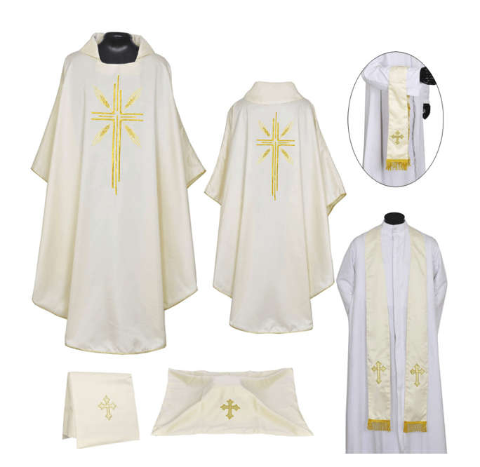 Cream Chasuble & Stole Set - Burse, Chalice Veil & Maniple - Import