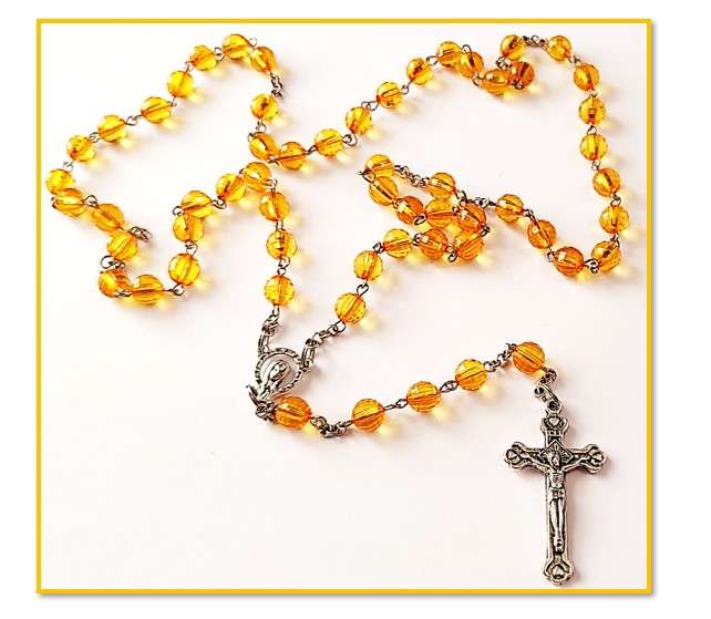 8mm Orange Acrylic rosary with heart Crucifix