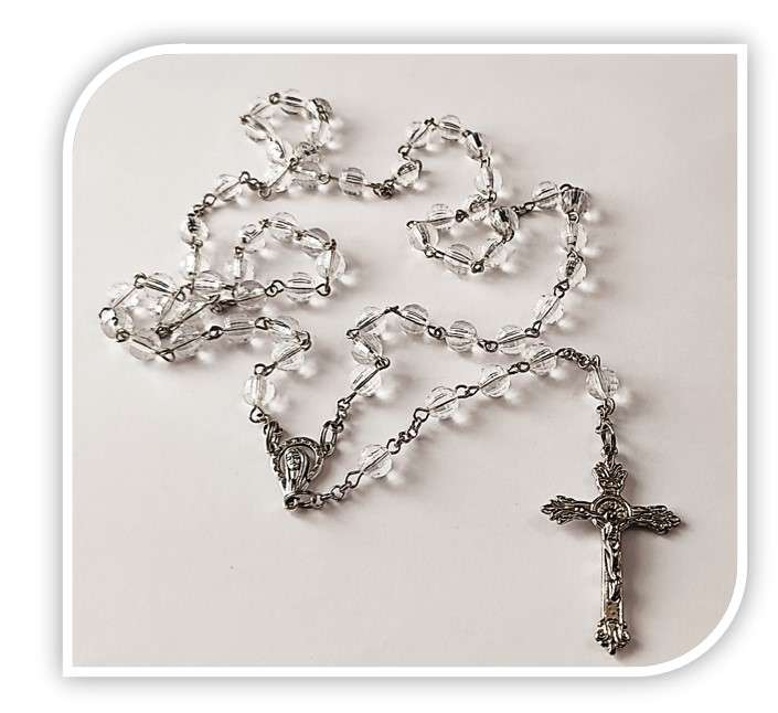8mm Clear Acrylic Rosary with Flowing Crucifix