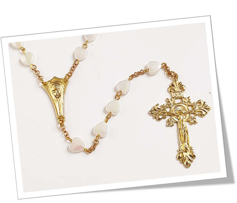 Mother of Pearl Heart Rosary in gold - Limited Edition