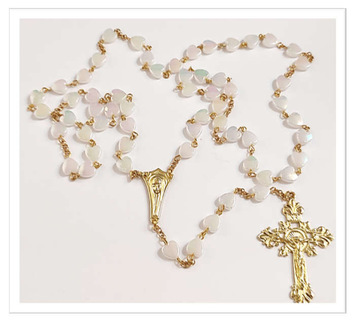 Mother of Pearl Heart Rosary in gold - Limited Edition