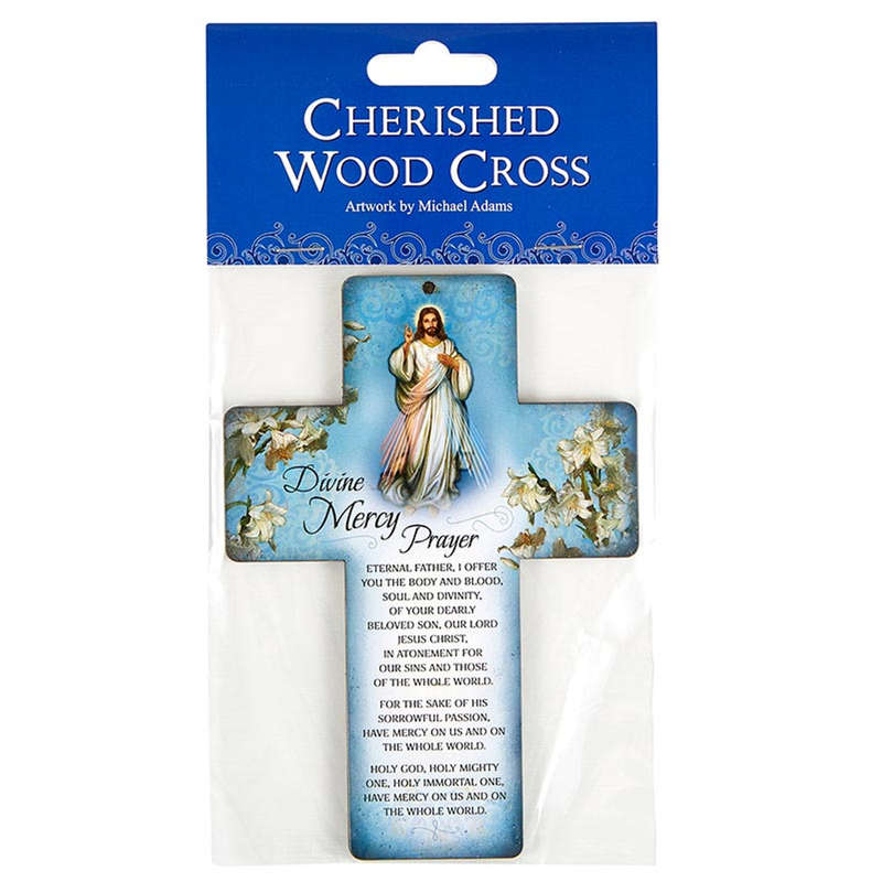 Divine Mercy Prayer Wooden Cross - 15cm