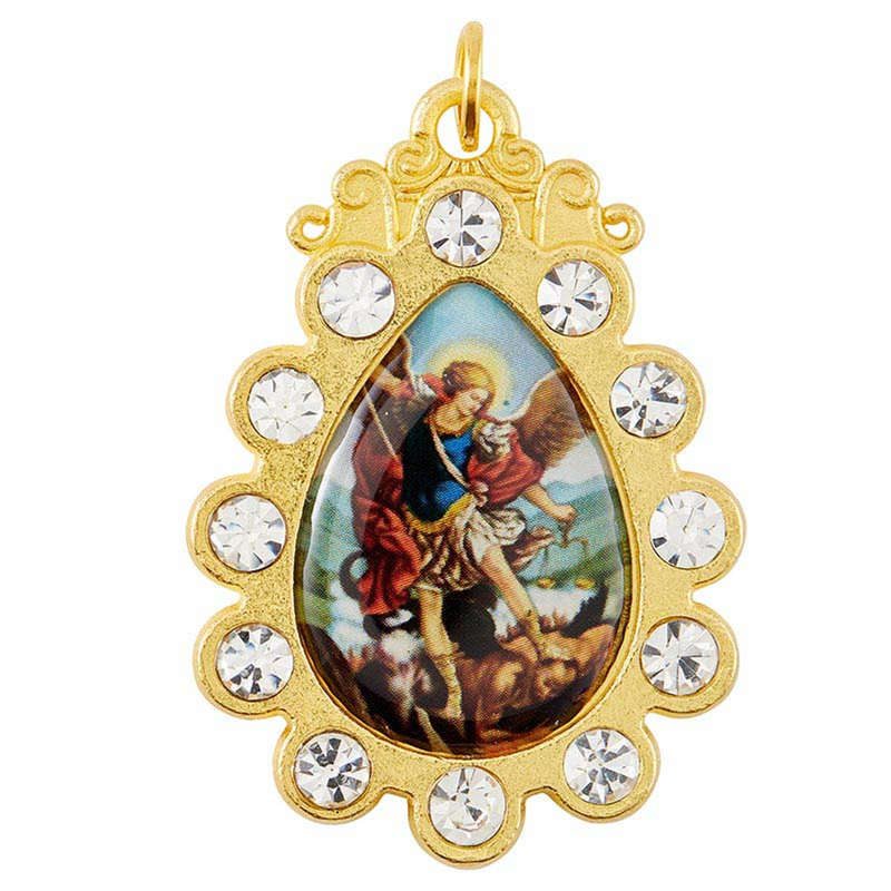 St Michael Pendant with diamante'