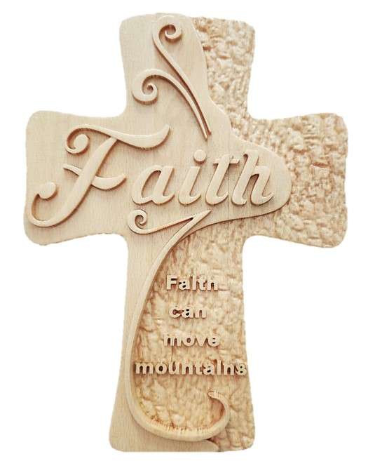 31cm Beechwood Cross - "FAITH"