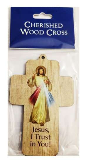 Divine Mercy Wooden Cross -  12.5cm