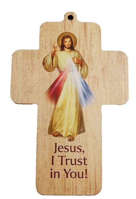 Divine Mercy Wooden Cross -  12.5cm