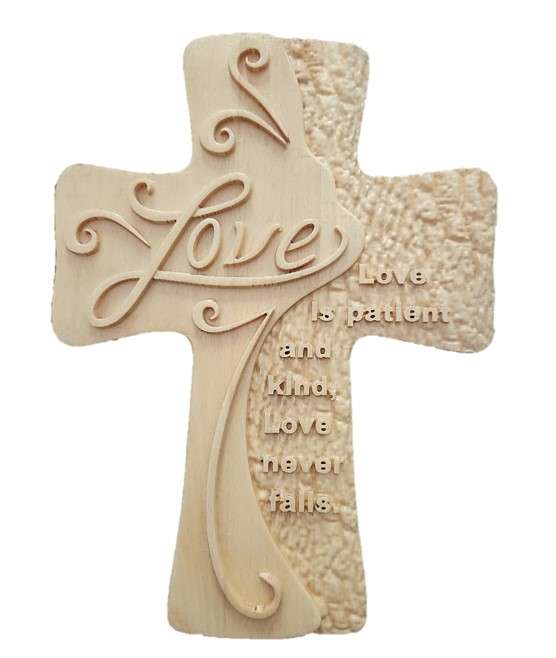 31cm Beechwood Cross - "Love"