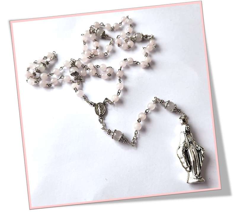 Rose Quartz Semi Precious Stone Miraculous Medal Rosary