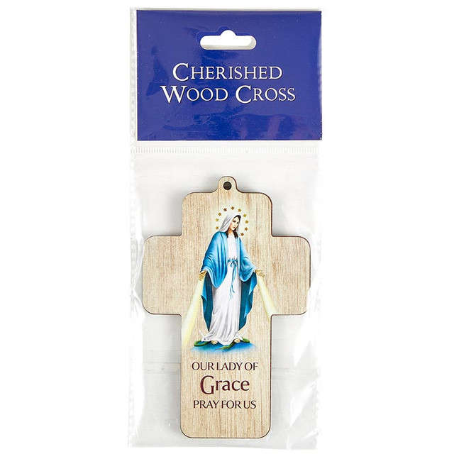 Our Lady of Grace Wooden Cross - 12.5cm