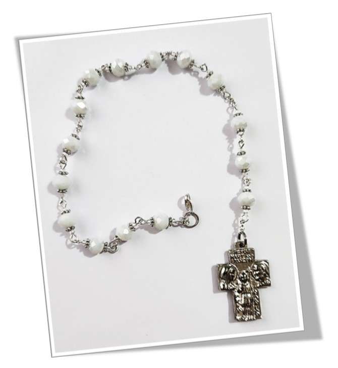 St Christopher Chaplet in White Austrian glass crystal