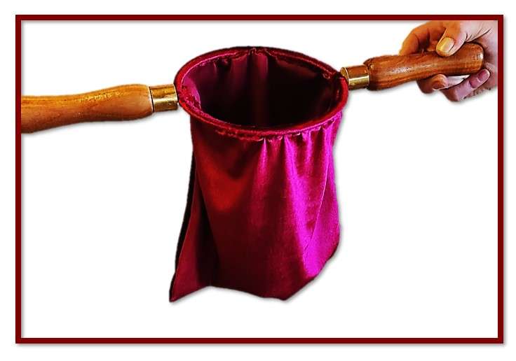 Collection Bag - Maroon with wooden handles
