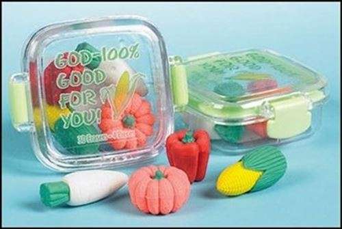 Veggies - 3D - God - 100% Good for you  Erasers in container