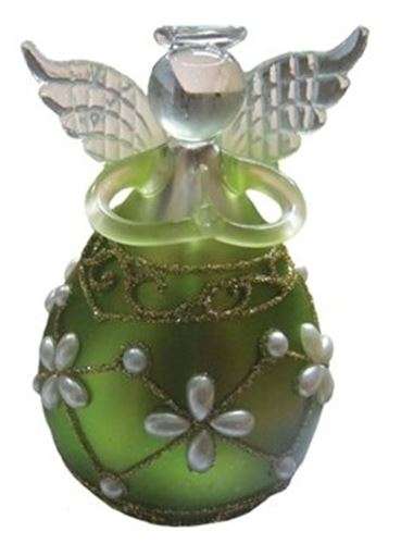 10cm Round Metallic Green Angel with faux pearls