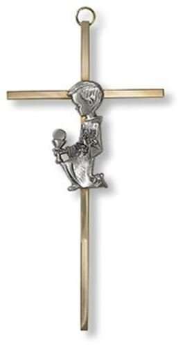18cm Cross with Kneeling Boy Holding Chalice & Eucharist