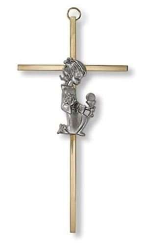 18cm Cross with Kneeling Girl holding Chalice & Eucharist
