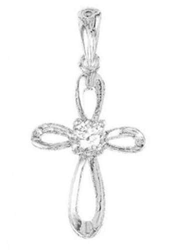 2cm Sterling Silver Ribbon Cross with Cubic Zirconia in centre