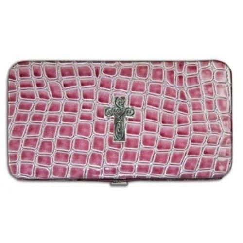 Clutch Wallet - Pink Croc with Cross Badge