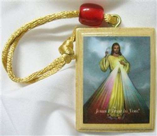 Divine Mercy wooden car pendant