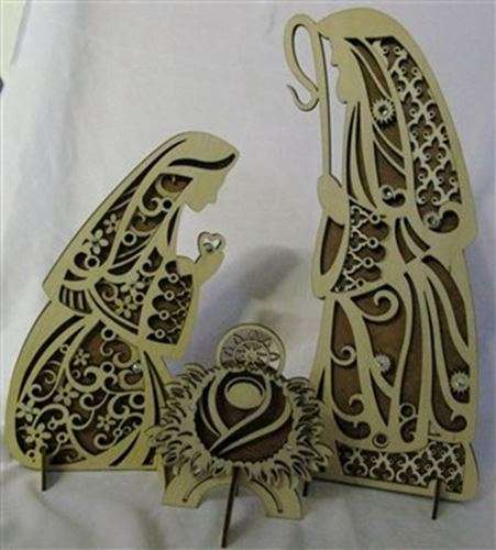 Flourish - Layered Large Wooden Nativity 3 piece Table Set   - with Diamante'