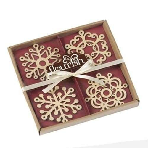 Flourish - Set of 4 wooden snowflakes