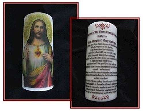 Hand Painted 3D Glitter enhanced Sacred Heart of Jesus / 12 promises - 10cm wide x 25cm tall