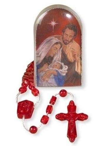 Nativity Moulded Red Rosary in Gift Box