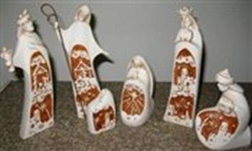 Nativity Set - 6 Piece White and Brown Porcelain