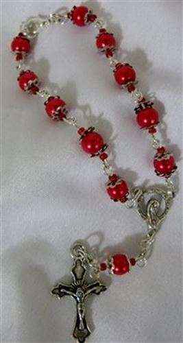 Red Faux Glass Pearl - one decade car / auto Rosary