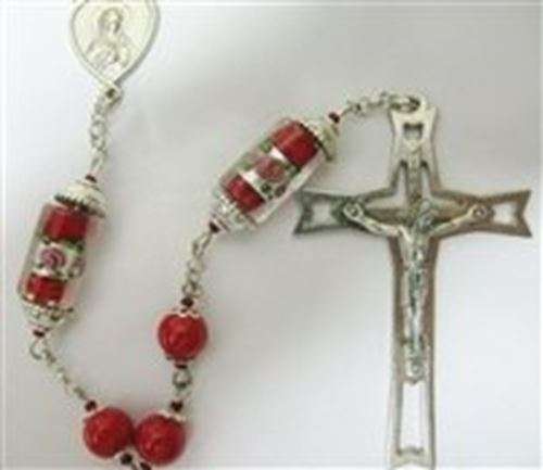 Red faux pearl with cylinder lampwork mystery beads