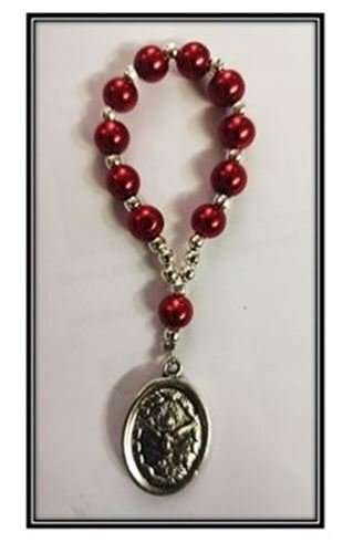 Red Glass Faux Pearls - with Holy Spirit / Holy Family Medal