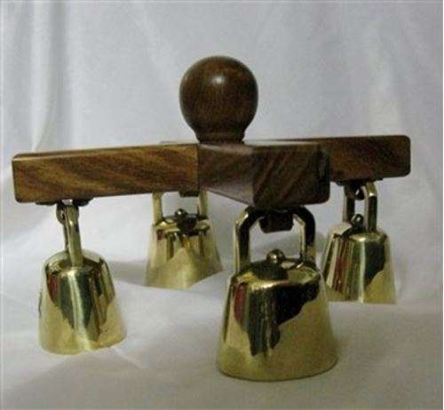 Sanctus Bells - Italian 4 Bells suspended on Kiaat wooden Cross Handle