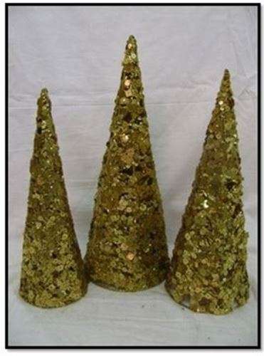 Set of 3 Christmas Golden Sequined Trees