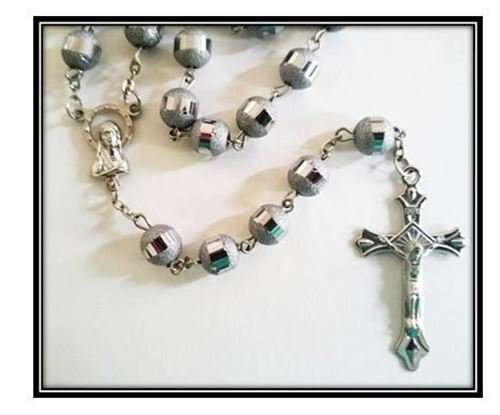 Silver Frosted Stripe Window Glass Rosary