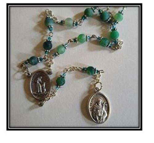 St Francis of Assisi Chaplet in frosted Green Agate