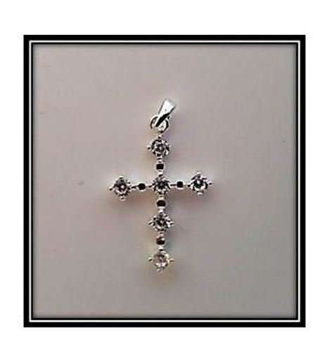 Sterling Silver 2.3cm Cubic Zirconia 6 stone Cross