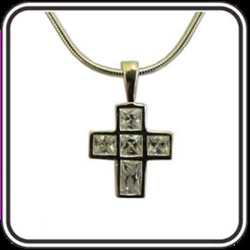 Sterling Silver Cross with Square Cubic Zirconia stones - 14mm