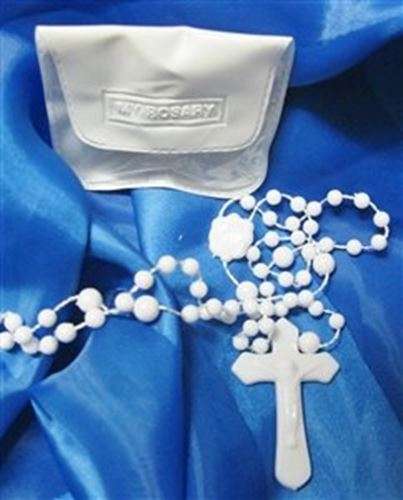 White cord rosary with case