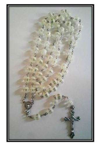 White Frosted Stripe Window Glass Rosary