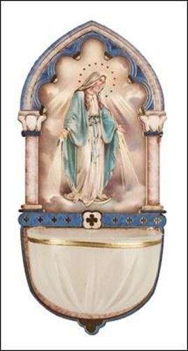 13cm Our Lady Wooden font with Luminous Holy Water bowl