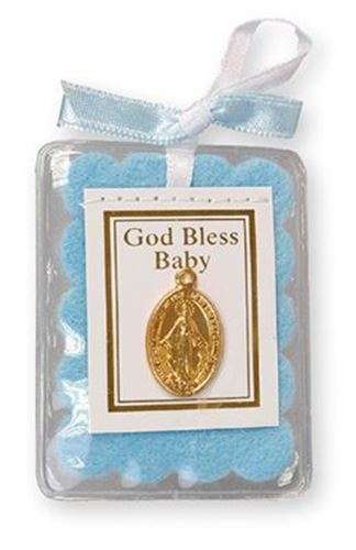 Baby Blessing with gold plated Miraculous medal - Blue