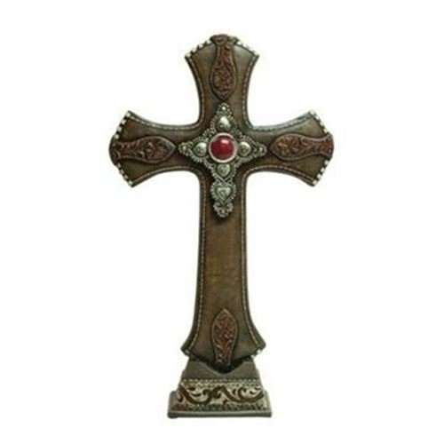 40cm Leather Look Cross with Coral Stone