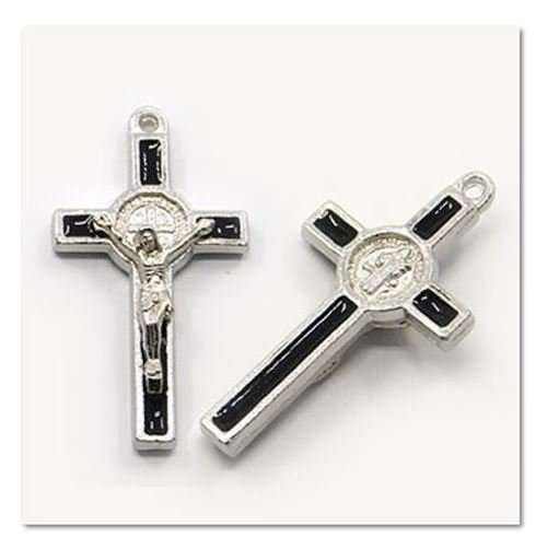 4cm Black Enamel Inlay, silver St Benedict Crucifix