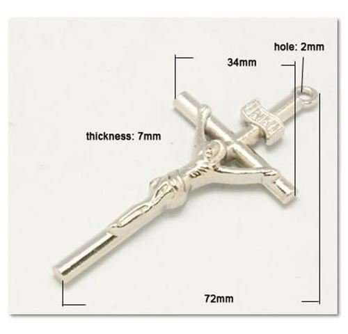 7cm Silver Plated, Round Bar Crucifix