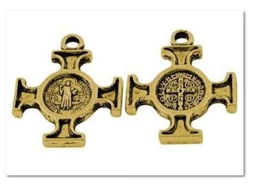 2cm Square St Benedict Cross - gold plated