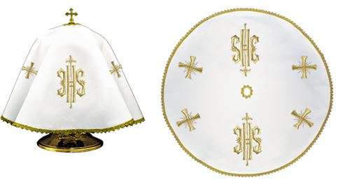 Ciborium Veil - Gold IHS with small crosses - Round Shape