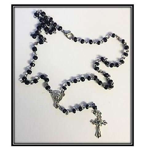 Black Glass Mini Rosary -  30cm