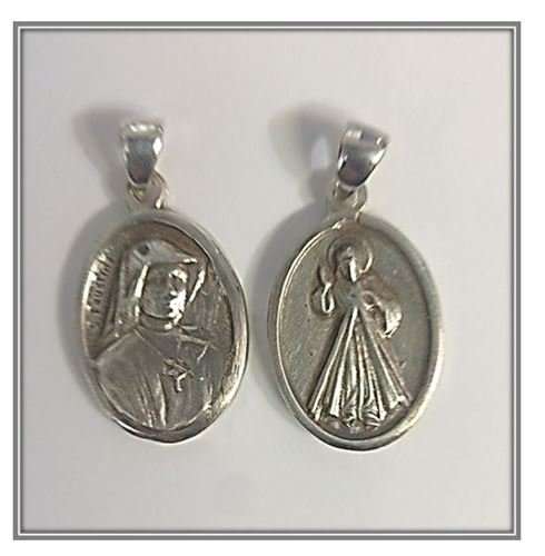 Sterling Silver Divine Mercy & Sr Faustina Pendant