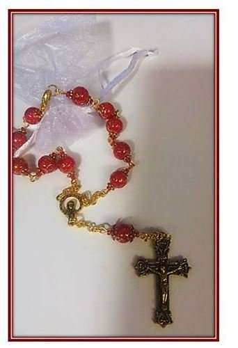 Car Rosary - Red Golden Glitter bead one decade